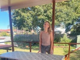 Gina with tiled table