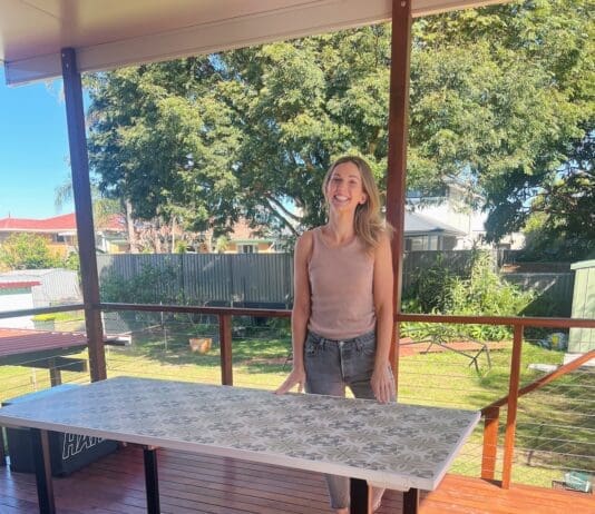 Gina with tiled table