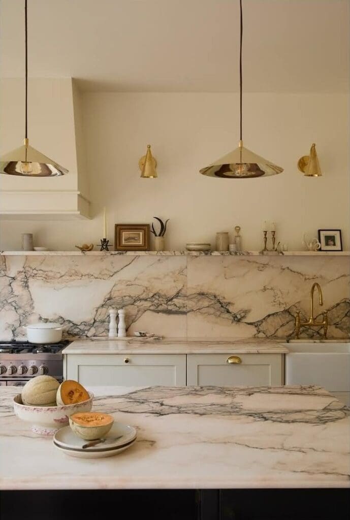 Marble kitchen renovation marble shelf against backsplash