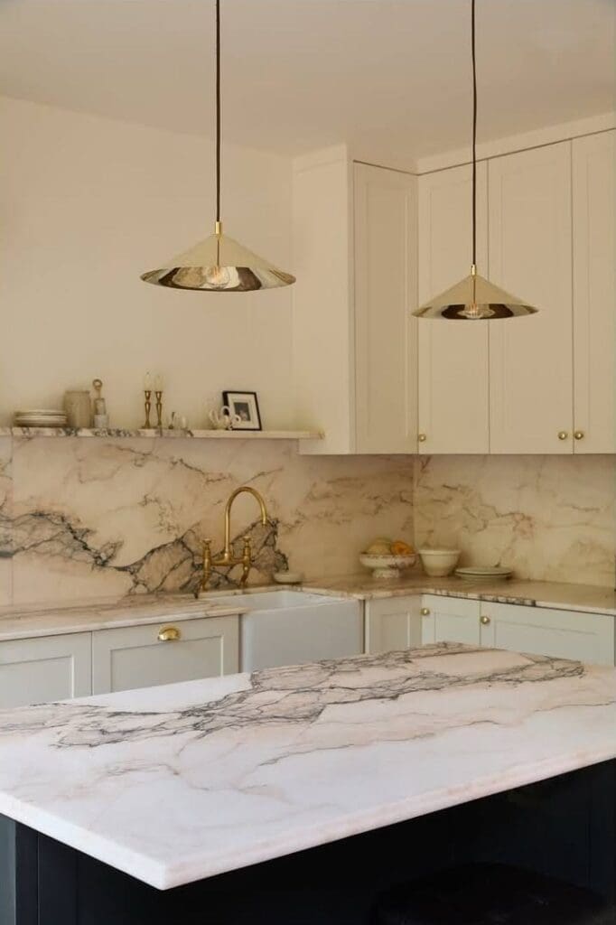 Marble kitchen renovation backsplash and countertops