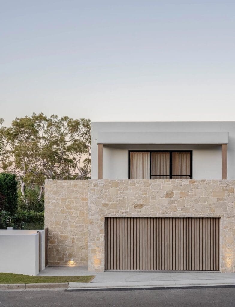 Garage with natural stone at The Stables Burraneer House