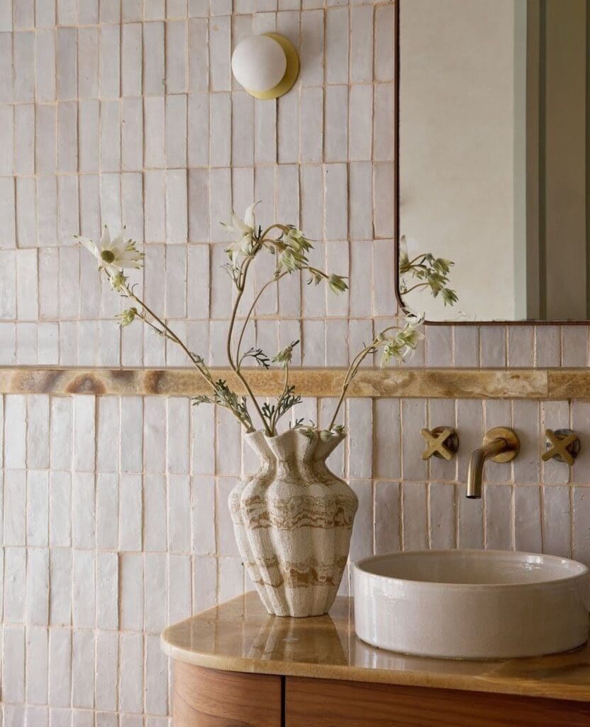 Vase from Elena Strohfeldt styled in bathroom