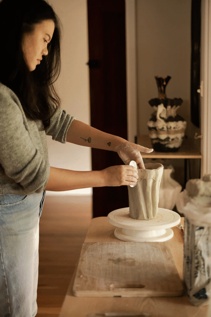 Artist Elena Strohfeldt crafting a new ceramic piece
