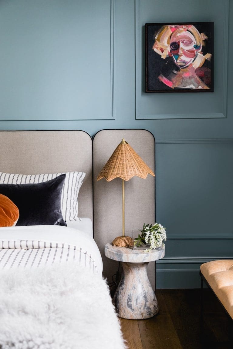 Heatherly Design, Zara bedhead Boston flax with Boston ebony piping