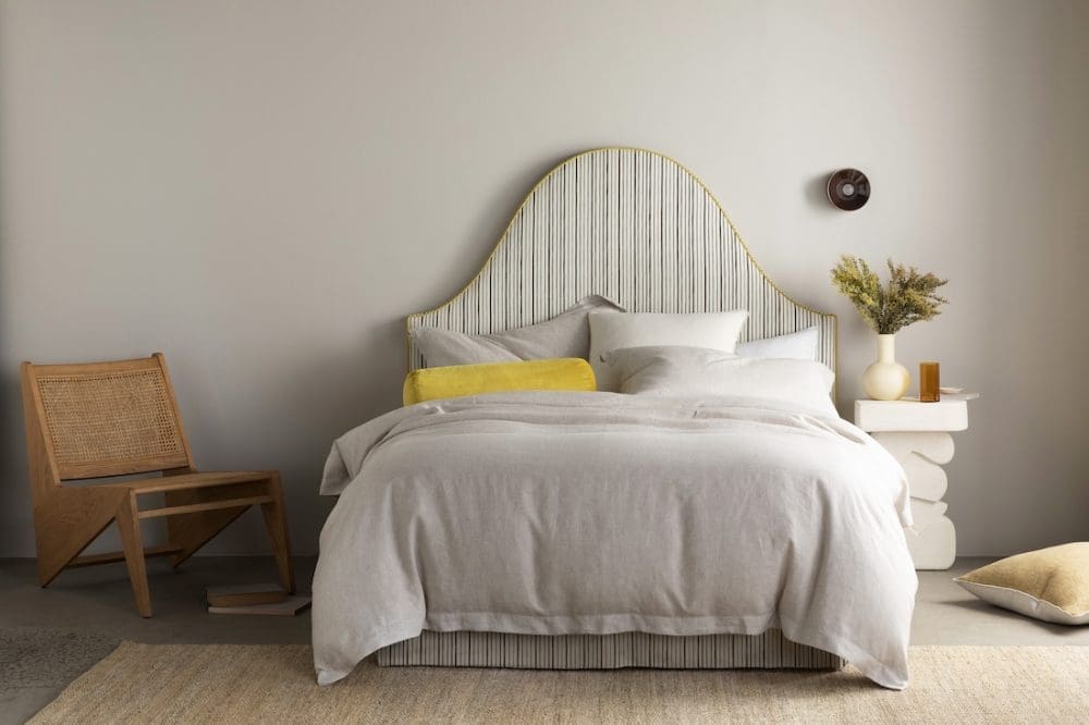 Heatherly Design, Gnevieve bed head in chocolate stripe
