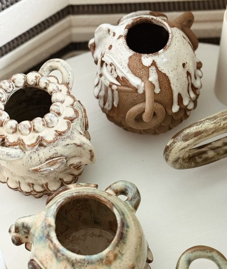 Small vases with drip glaze from Clayhead Ceramics
