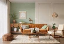 Tranquil living room with soothing green and neutral tones