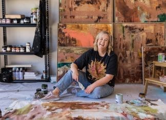 Bec Talbot on floor of studio