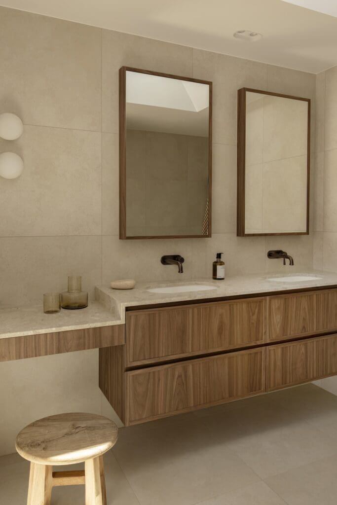 Timber vanity with makeup desk extension in Deakin Home