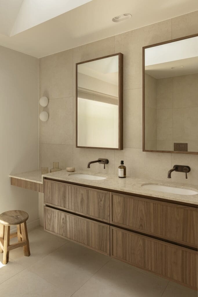 Bathroom at Deakin Home with built in makeup desk